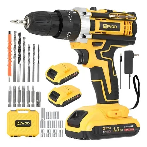 Miwod MIW-DZ99 21V Cordless Impact Drill Driver with 2 Batteries (Yellow)