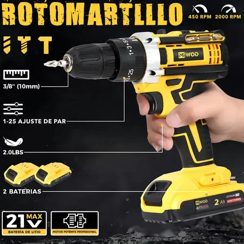 Miwod MIW-DZ99 21V Cordless Impact Drill Driver with 2 Batteries (Yellow)