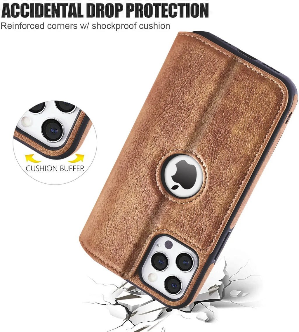 Funda de cuero para iPhone 16 15 14 13 12 11 Pro Max XS XR funda tipo billetera [bloqueo RFID] funda con tapa magnética delgada con tarjetero