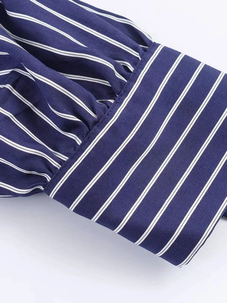 Camisa holgada a rayas para mujer, blusa informal de manga larga con cuello vuelto y botonadura sencilla, nuevas camisas de oficina de verano para mujer