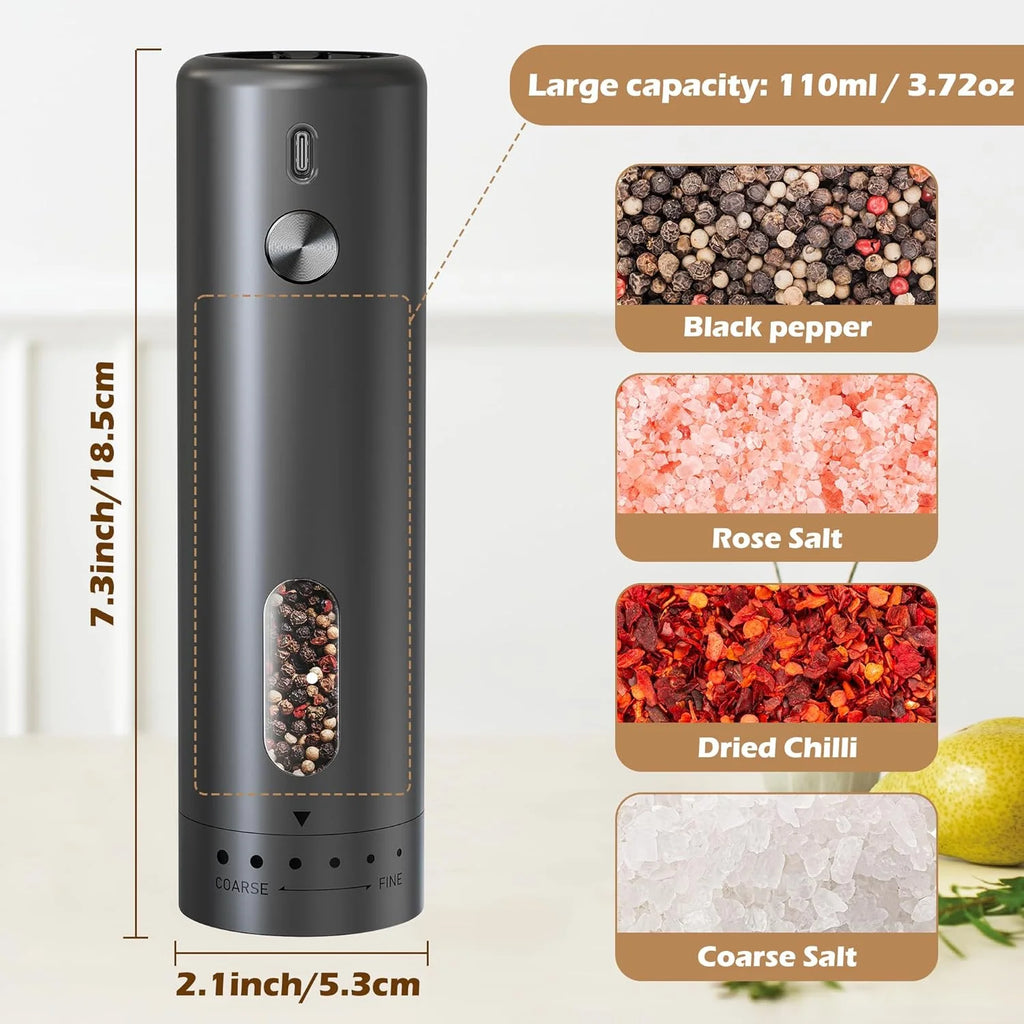 Molinillo de pimienta eléctrico ajustable externo, molinillo de sal y pimienta de gran capacidad, molinillo de especias eléctrico recargable, herramienta de cocina