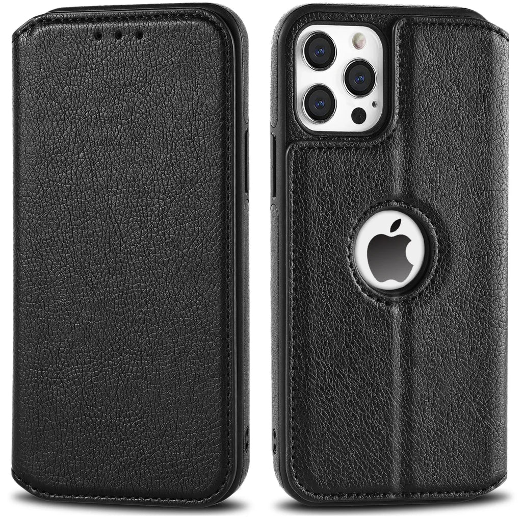 Funda de cuero para iPhone 16 15 14 13 12 11 Pro Max XS XR funda tipo billetera [bloqueo RFID] funda con tapa magnética delgada con tarjetero