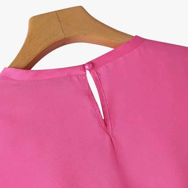 ZANZEA 2025 Blusa informal con costuras con volantes, Tops a la moda para vacaciones de verano, Tops con cuello redondo, túnicas de manga corta para mujer, Blusa holgada lisa para mujer