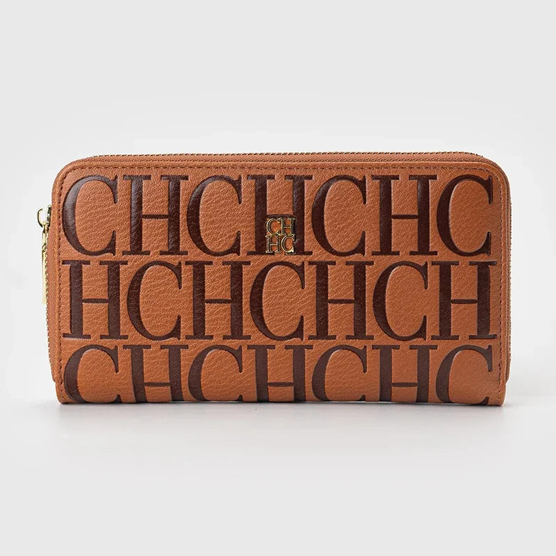 Cartera larga de diseñador CH para mujer, monedero con cremallera en relieve, múltiples ranuras para tarjetas, gran capacidad, perfecta para el viaje diario