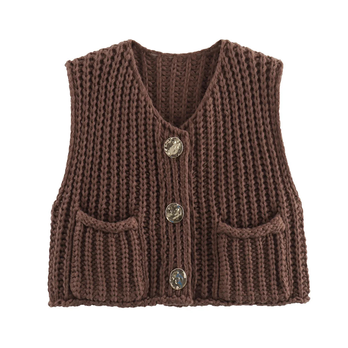 Suéter corto de moda coreana para mujer, chaleco informal holgado liso, suéter de punto con Cable, chaleco para mujer, Tops de diseñador de lujo
