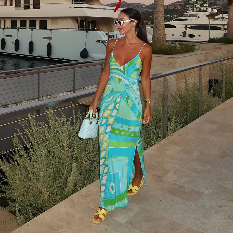 Vestido de Moda con Estampado Geométrico para Mujer, Cuello Alto, Manga Ancha con Botones, Vestidos de Vacaciones 2026, Vestido Holgado de Playa para Dama