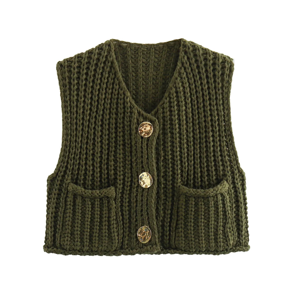 Suéter corto de moda coreana para mujer, chaleco informal holgado liso, suéter de punto con Cable, chaleco para mujer, Tops de diseñador de lujo