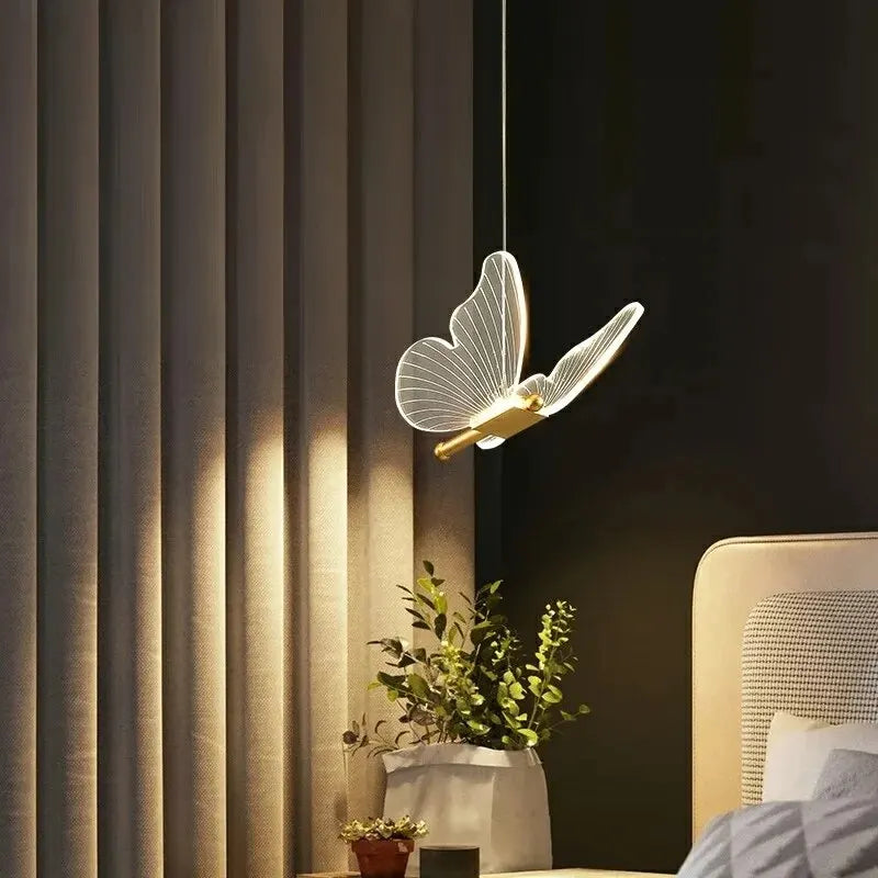 Lámpara colgante Led de mariposa nórdica, accesorio de iluminación interior, mesita de noche, escalera, dormitorio, arte de techo