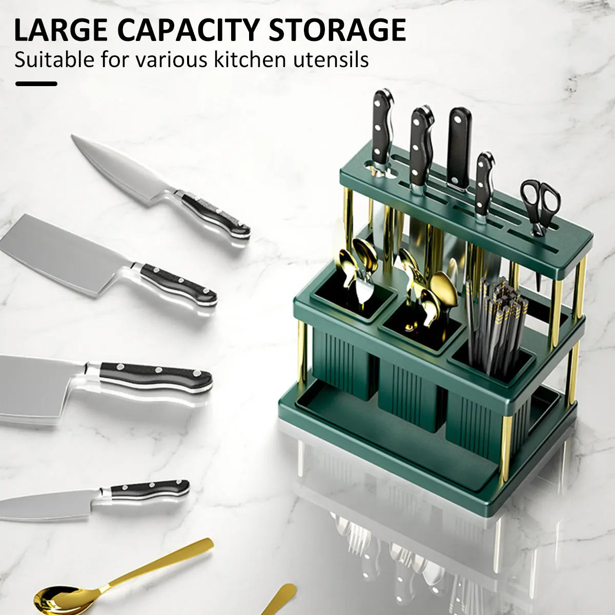 Soporte para cuchillos de cocina, cortador multifunción y escurridor de cubiertos, estante organizador de utensilios de cocina que ahorra espacio de PP, nuevo