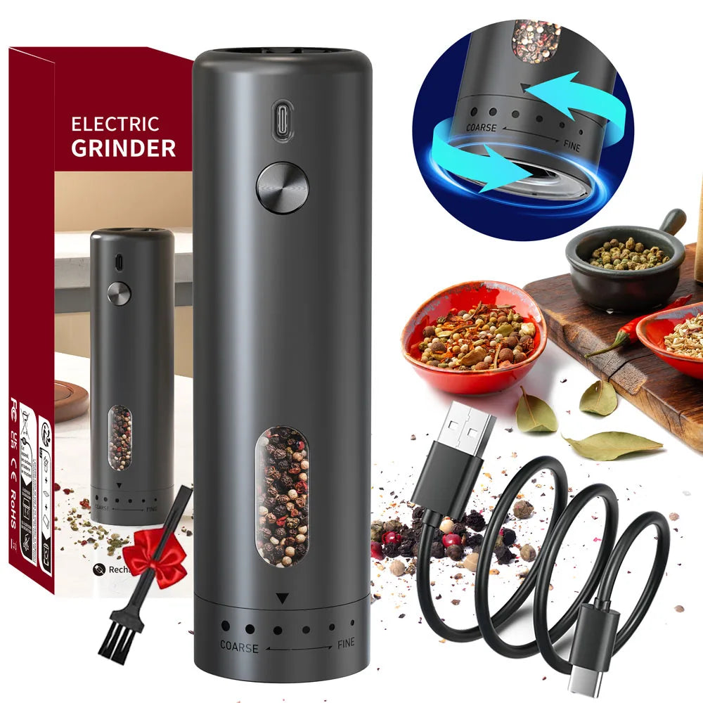 Molinillo de pimienta eléctrico ajustable externo, molinillo de sal y pimienta de gran capacidad, molinillo de especias eléctrico recargable, herramienta de cocina