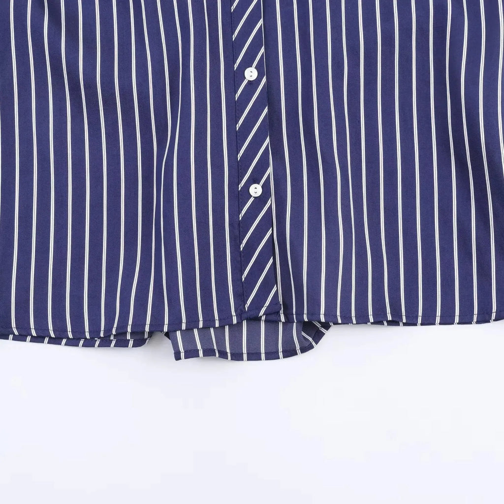 Camisa holgada a rayas para mujer, blusa informal de manga larga con cuello vuelto y botonadura sencilla, nuevas camisas de oficina de verano para mujer