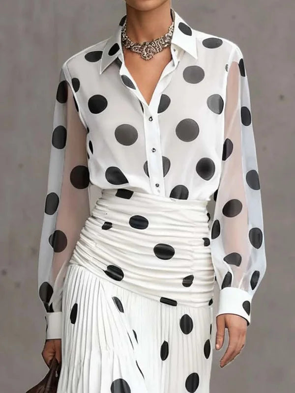 Modigirl Camisa de gasa de lunares vintage para mujer 2026 Mangas semitransparentes Adelgazante Versátil para la oficina diaria Ropa de principios de otoño