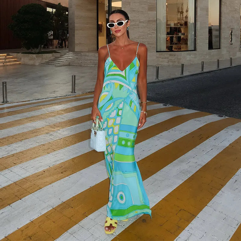 Vestido de Moda con Estampado Geométrico para Mujer, Cuello Alto, Manga Ancha con Botones, Vestidos de Vacaciones 2026, Vestido Holgado de Playa para Dama