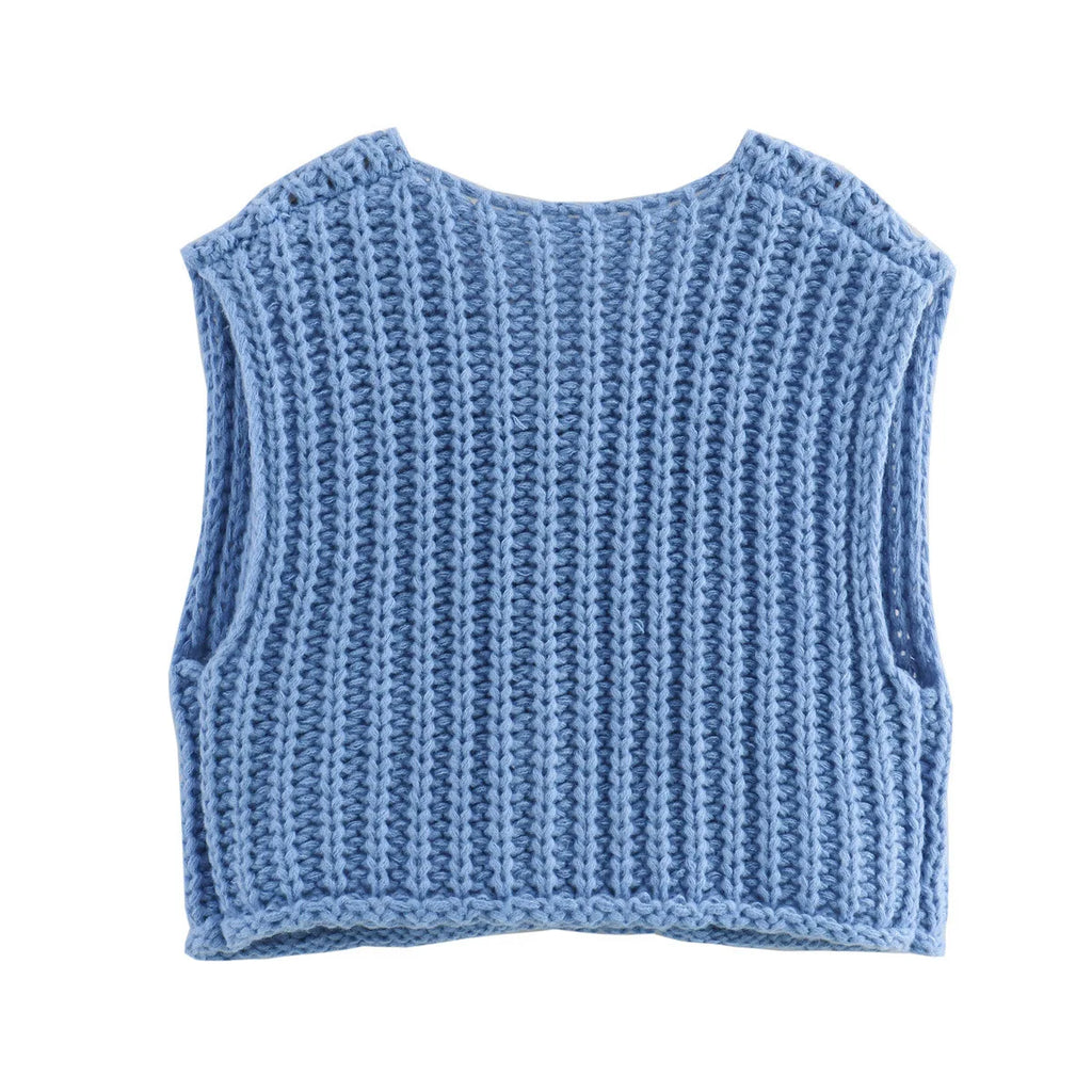 Suéter corto de moda coreana para mujer, chaleco informal holgado liso, suéter de punto con Cable, chaleco para mujer, Tops de diseñador de lujo