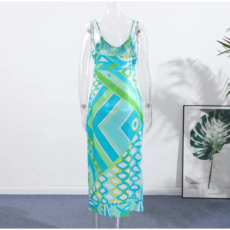 Vestido de Moda con Estampado Geométrico para Mujer, Cuello Alto, Manga Ancha con Botones, Vestidos de Vacaciones 2026, Vestido Holgado de Playa para Dama