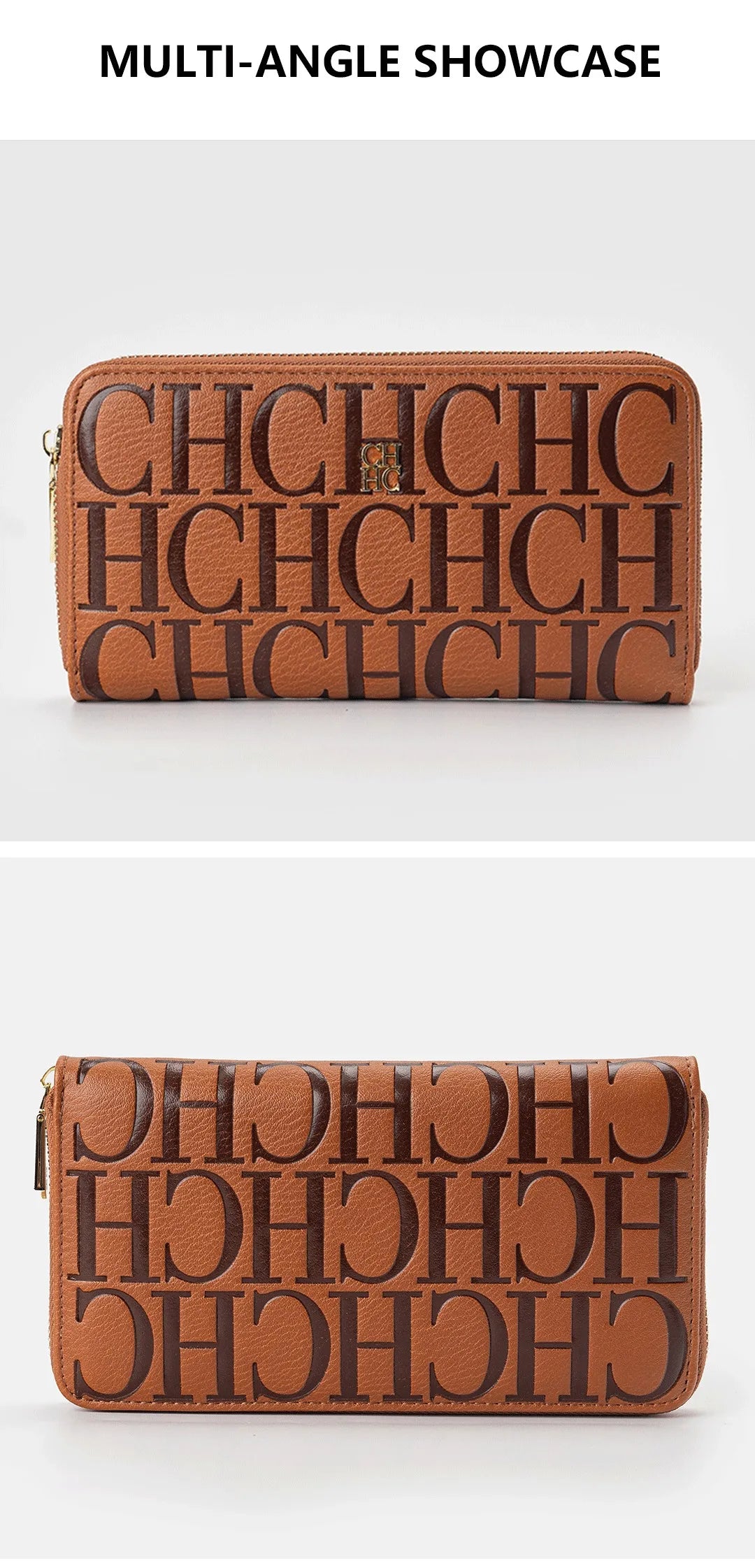 Cartera larga de diseñador CH para mujer, monedero con cremallera en relieve, múltiples ranuras para tarjetas, gran capacidad, perfecta para el viaje diario