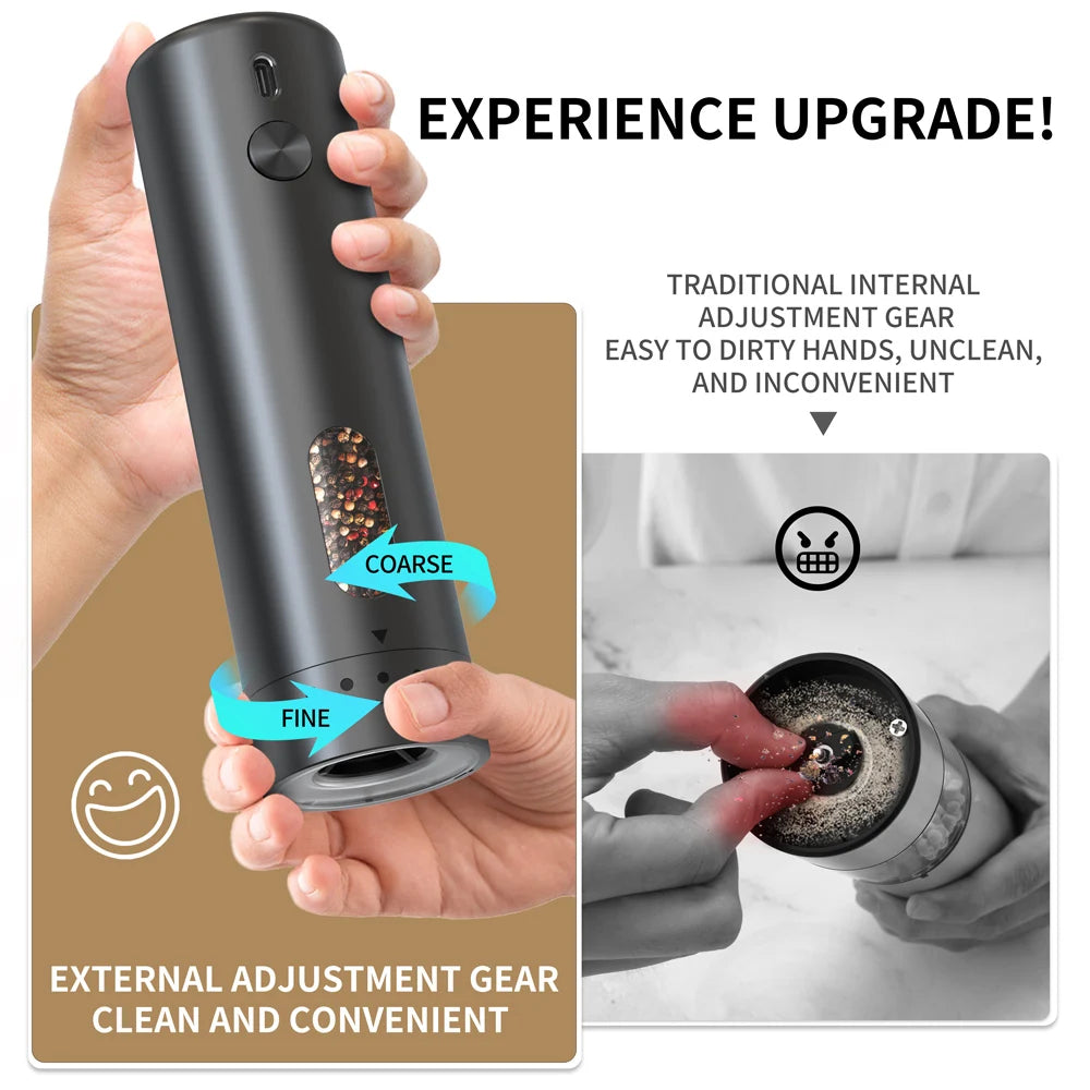 Molinillo de pimienta eléctrico ajustable externo, molinillo de sal y pimienta de gran capacidad, molinillo de especias eléctrico recargable, herramienta de cocina