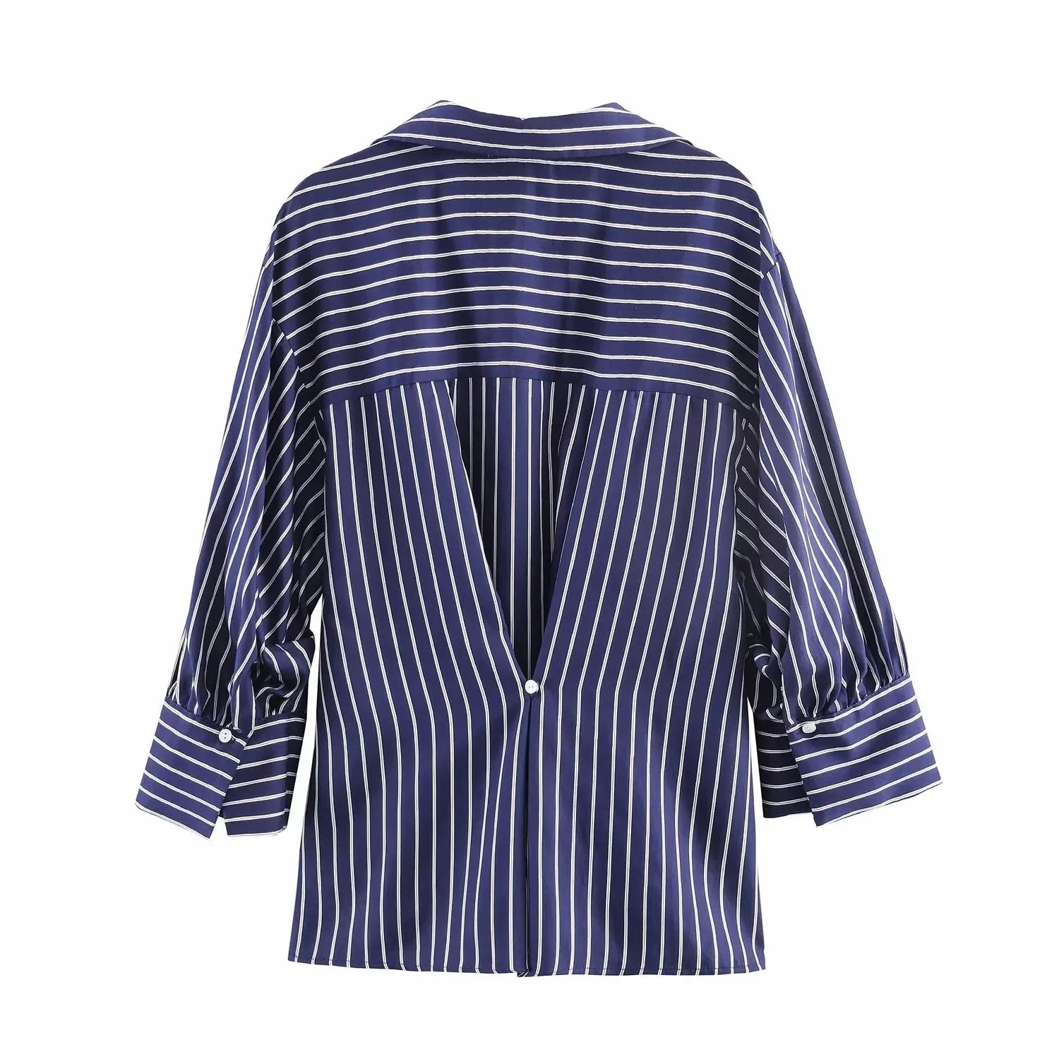 Camisa holgada a rayas para mujer, blusa informal de manga larga con cuello vuelto y botonadura sencilla, nuevas camisas de oficina de verano para mujer