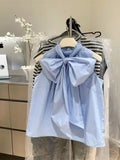 Blusa Blanca para Mujer 2026, Blusas Mujer con Lazo, Sin Mangas, Holgada, Camisas de Moda Dulce de Verano, Tops Femeninos