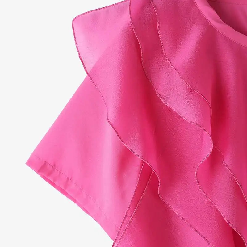 ZANZEA 2025 Blusa informal con costuras con volantes, Tops a la moda para vacaciones de verano, Tops con cuello redondo, túnicas de manga corta para mujer, Blusa holgada lisa para mujer