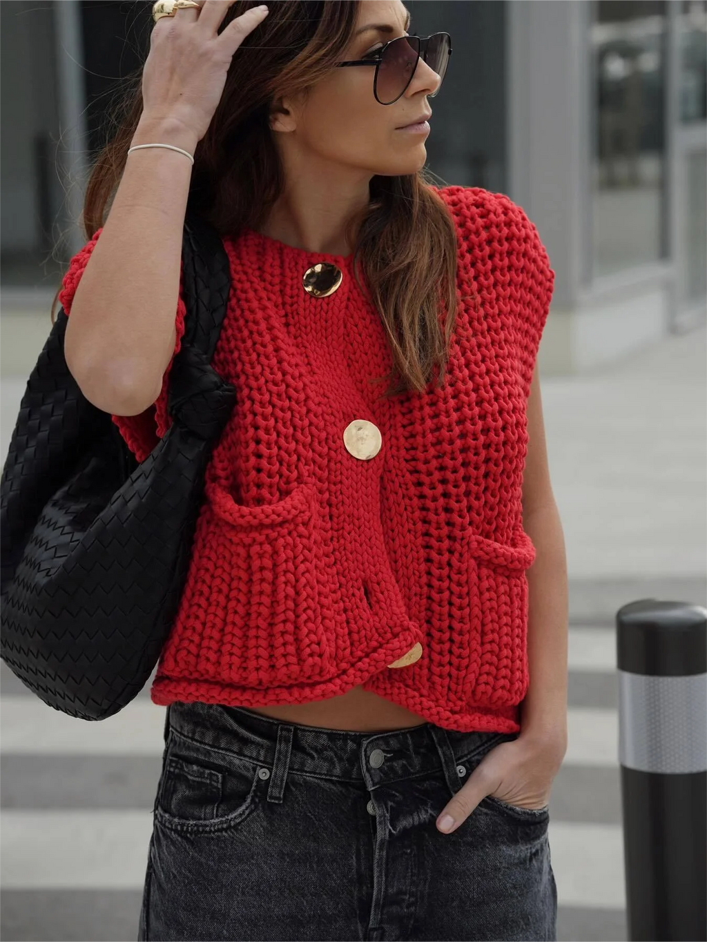 Suéter corto de moda coreana para mujer, chaleco informal holgado liso, suéter de punto con Cable, chaleco para mujer, Tops de diseñador de lujo