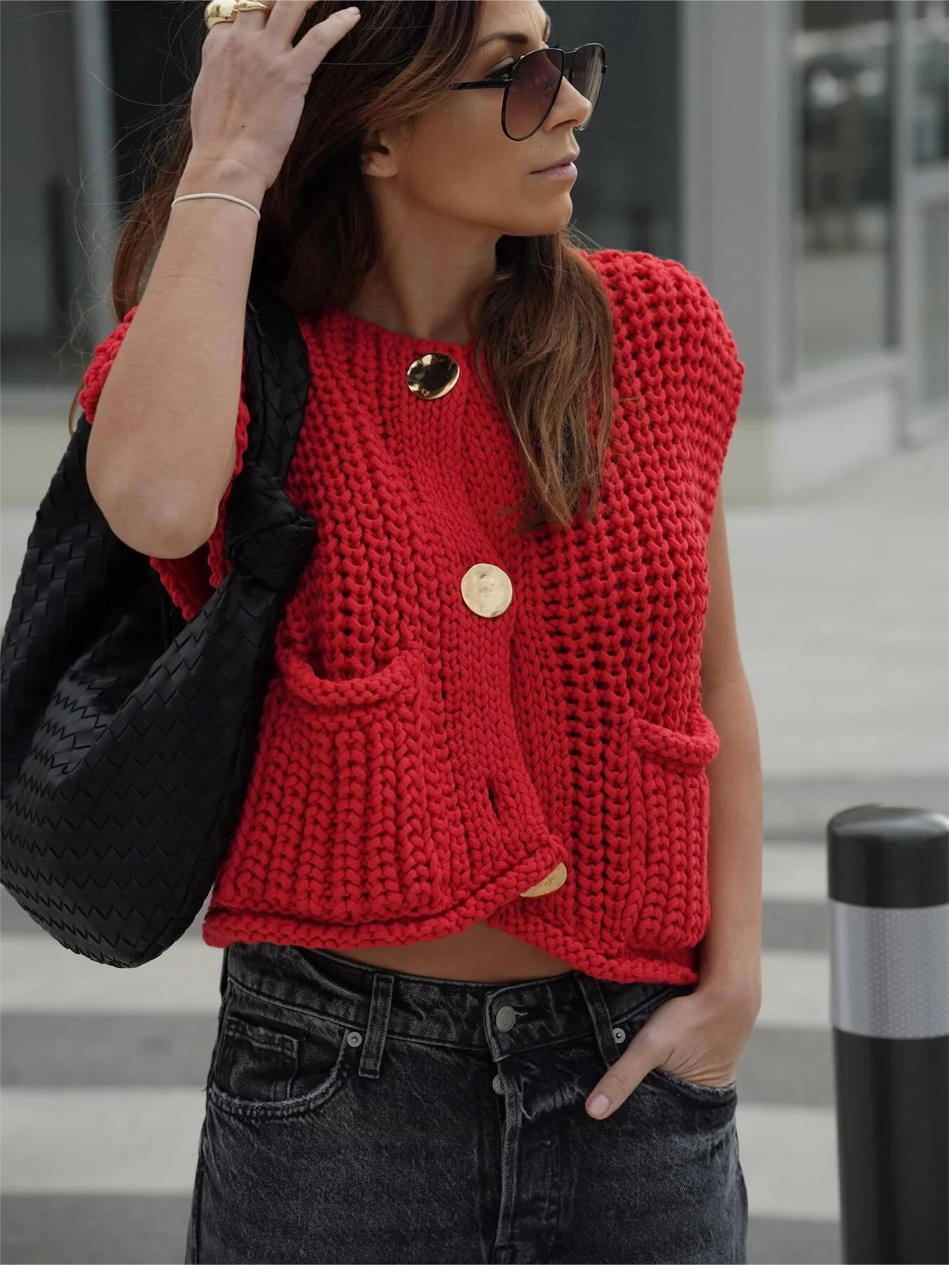 Suéter corto de moda coreana para mujer, chaleco informal holgado liso, suéter de punto con Cable, chaleco para mujer, Tops de diseñador de lujo