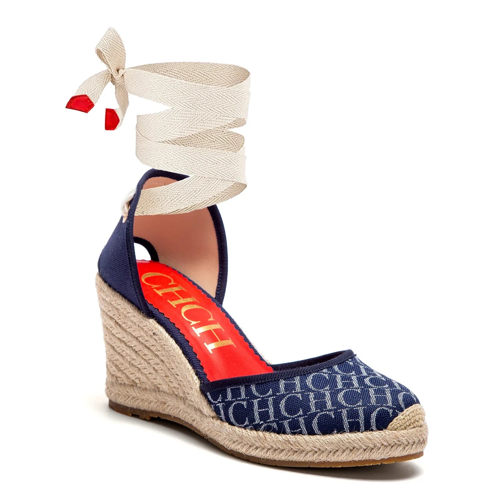 Tacones altos para mujer Verano Alpargata Plataforma Cuña 2025 Sandalias Punta cerrada Correa en el tobillo Con cordones Fiesta de vacaciones en la playa 8 cm