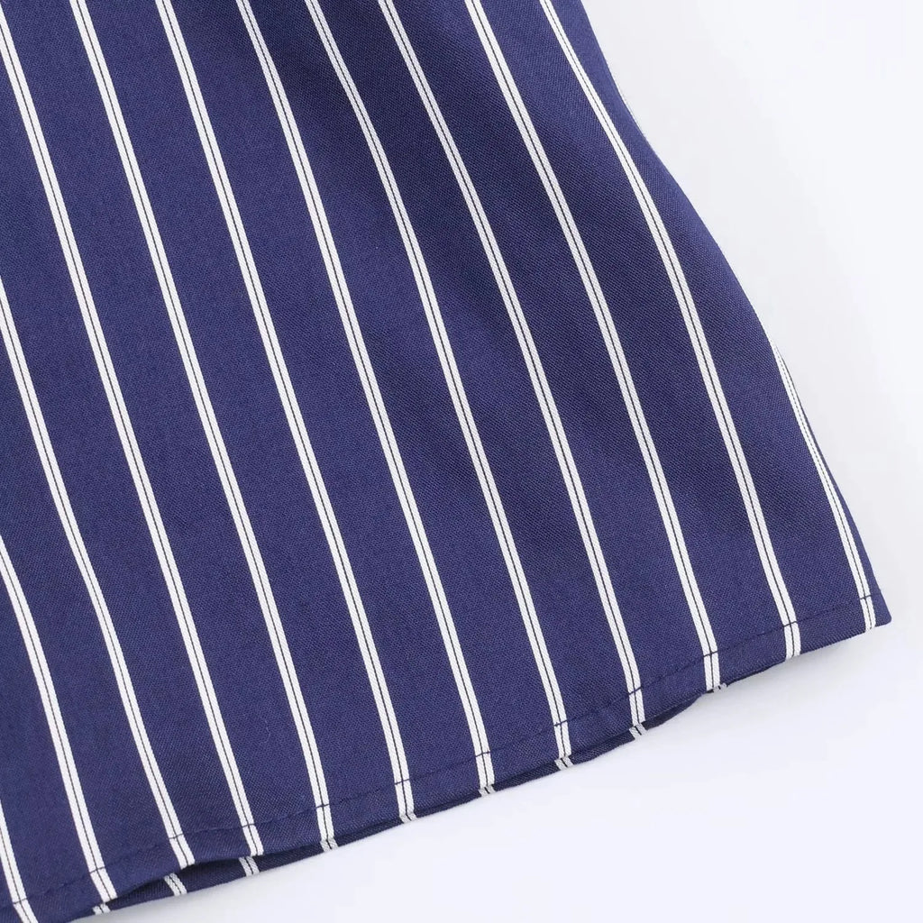 Camisa holgada a rayas para mujer, blusa informal de manga larga con cuello vuelto y botonadura sencilla, nuevas camisas de oficina de verano para mujer