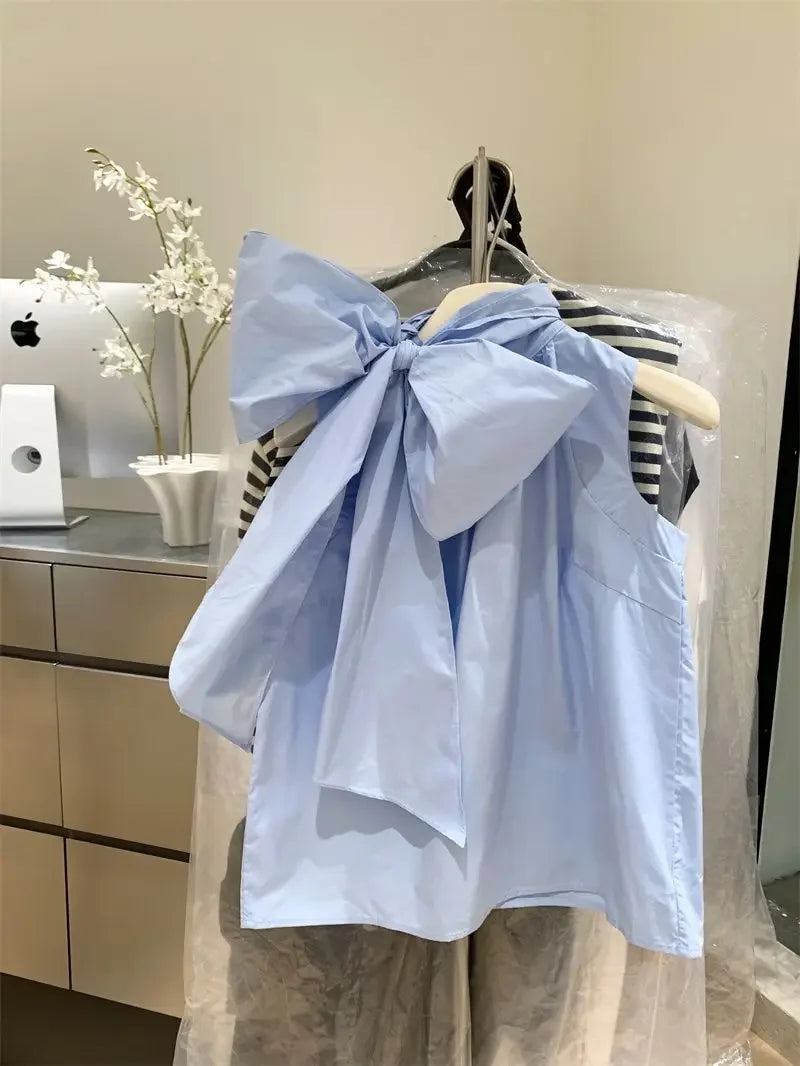 Blusa Blanca para Mujer 2026, Blusas Mujer con Lazo, Sin Mangas, Holgada, Camisas de Moda Dulce de Verano, Tops Femeninos