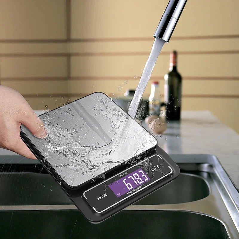 Báscula de cocina electrónica Digital de 6kg/0,1g, 10kg/1g, pantalla LCD, herramienta de medición de acero inoxidable totalmente impermeable para hornear