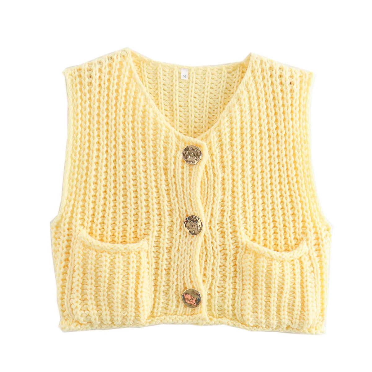 Suéter corto de moda coreana para mujer, chaleco informal holgado liso, suéter de punto con Cable, chaleco para mujer, Tops de diseñador de lujo