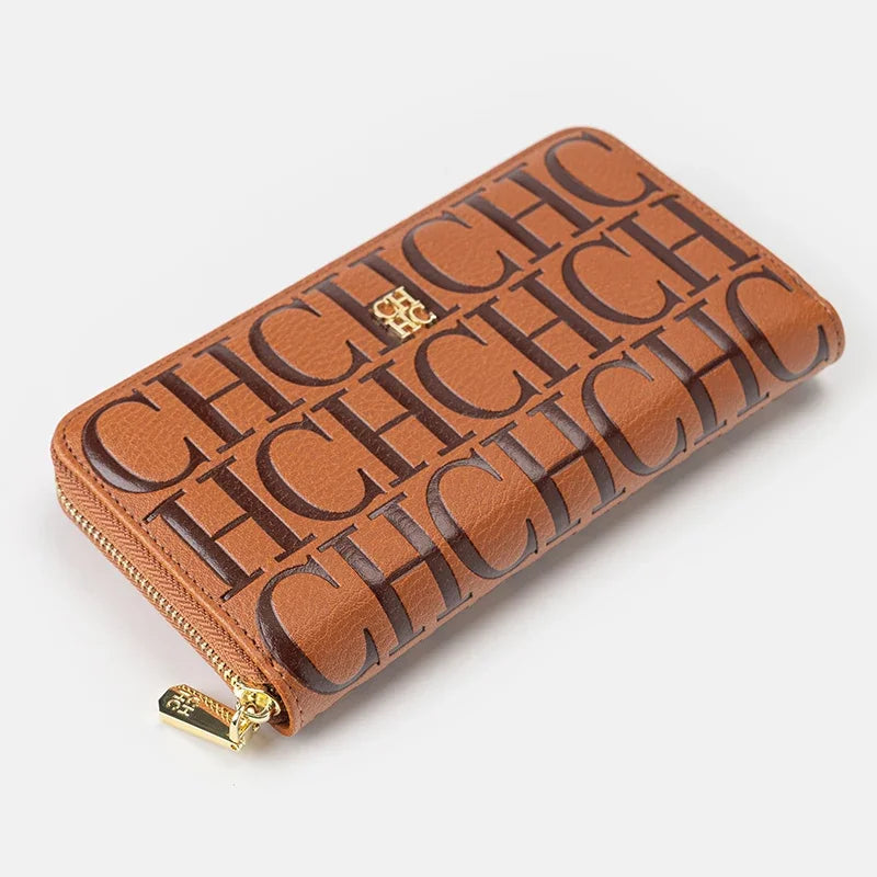 Cartera larga de diseñador CH para mujer, monedero con cremallera en relieve, múltiples ranuras para tarjetas, gran capacidad, perfecta para el viaje diario