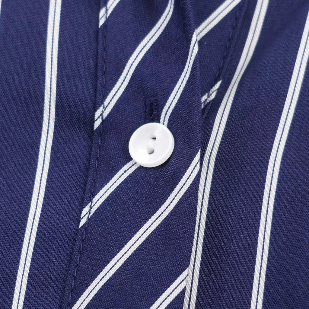 Camisa holgada a rayas para mujer, blusa informal de manga larga con cuello vuelto y botonadura sencilla, nuevas camisas de oficina de verano para mujer
