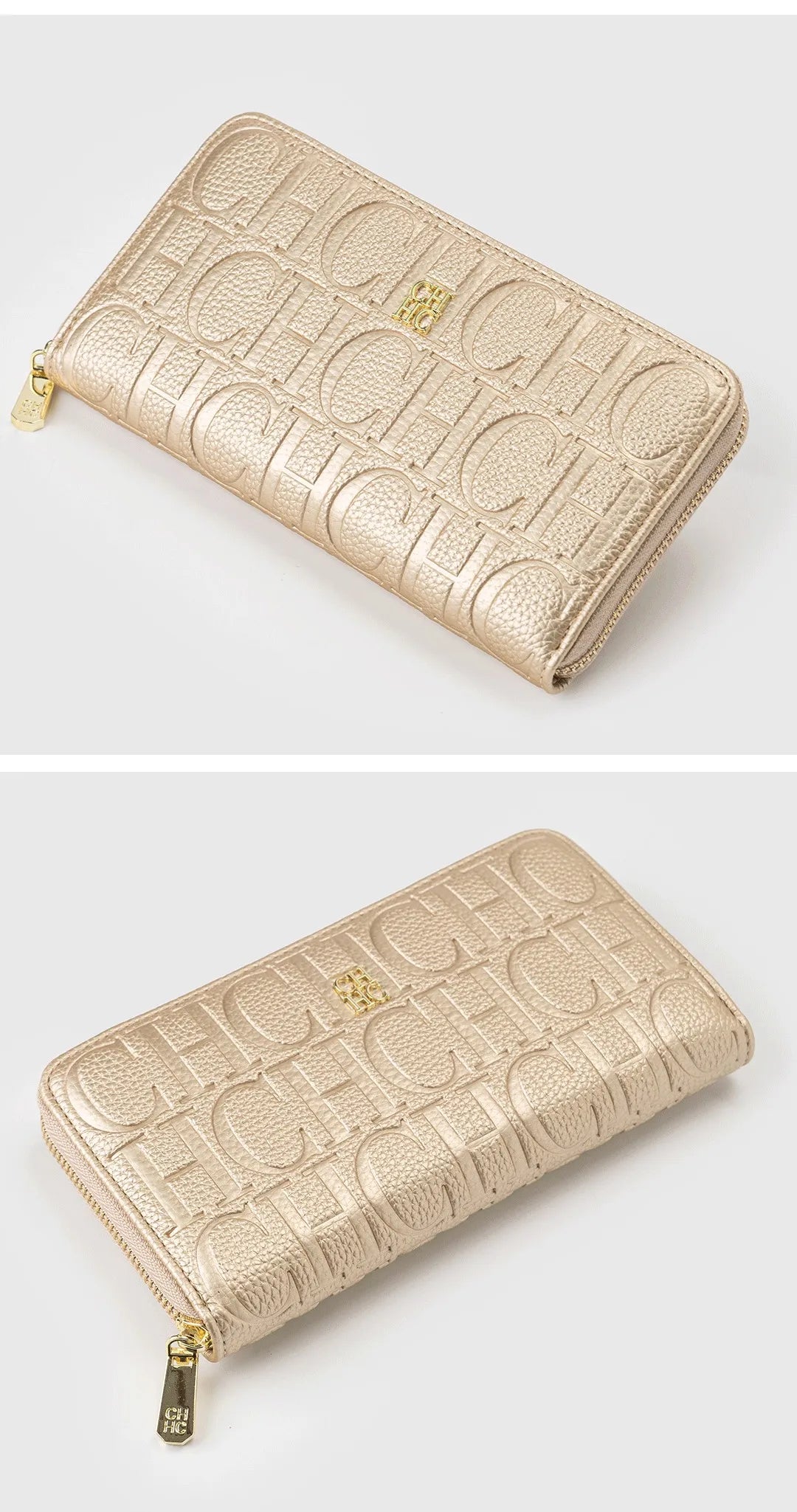 Cartera larga de diseñador CH para mujer, monedero con cremallera en relieve, múltiples ranuras para tarjetas, gran capacidad, perfecta para el viaje diario