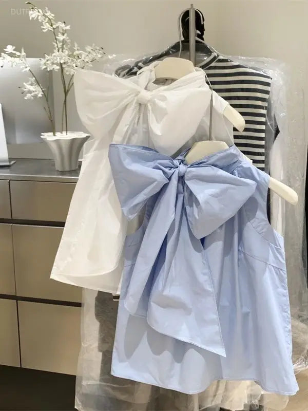 Blusa Blanca para Mujer 2026, Blusas Mujer con Lazo, Sin Mangas, Holgada, Camisas de Moda Dulce de Verano, Tops Femeninos