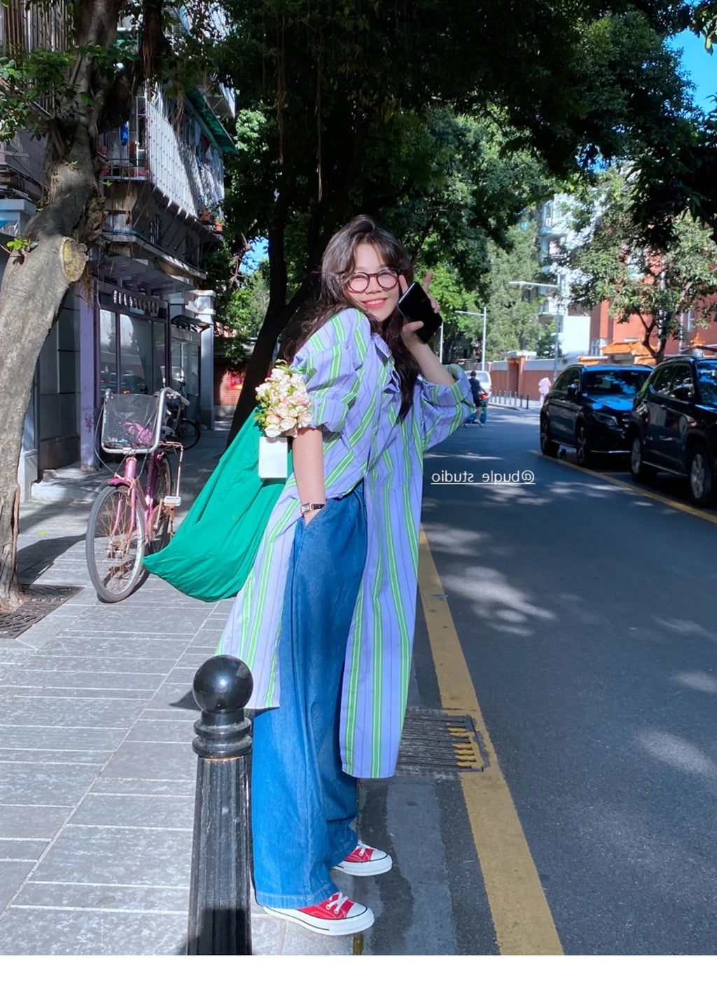 Csa Hoada de Manga Larga para Mujer, Estilo Clásico, Informal, con Rayas Vertics, Larga hasta la Rodilla, para Primav...