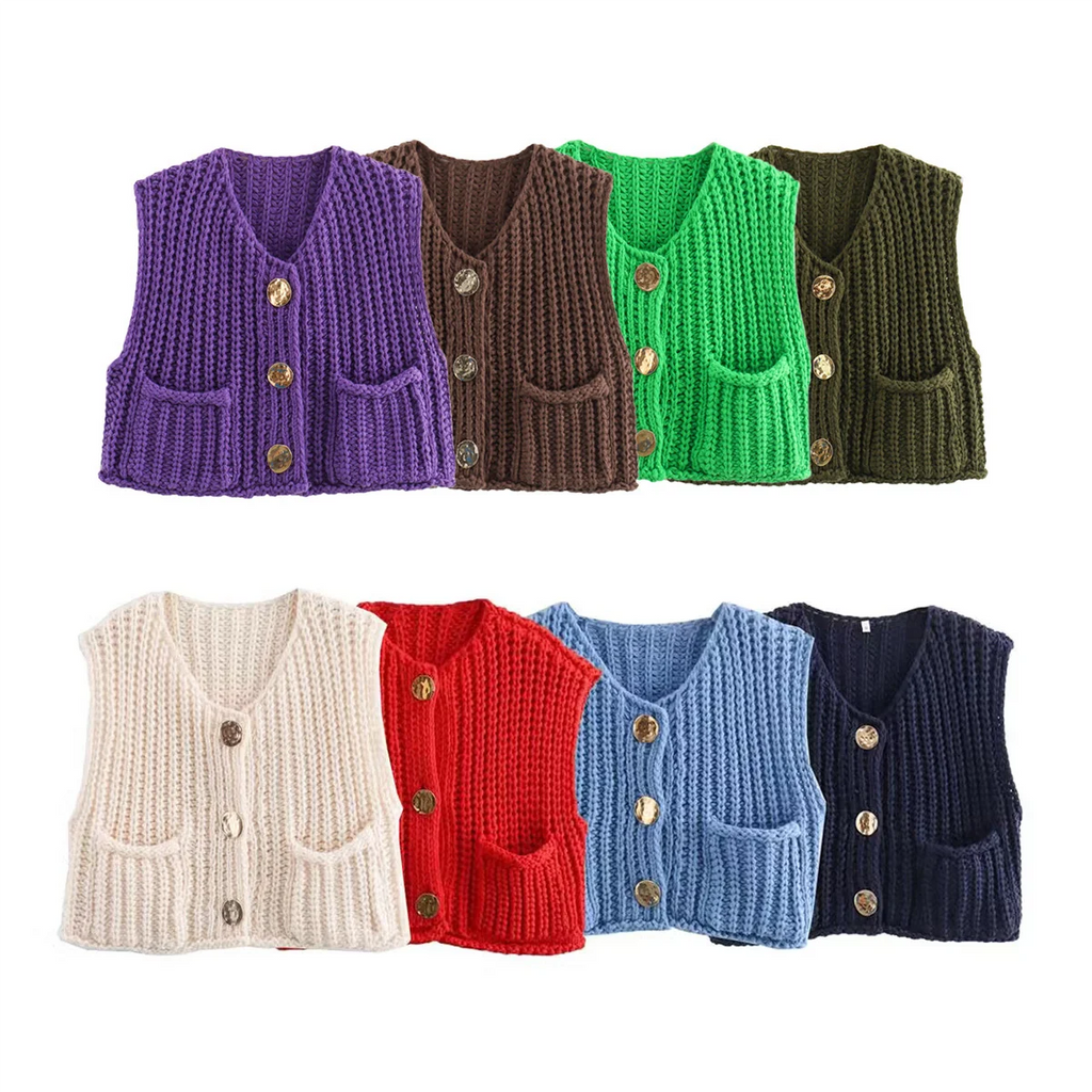 Suéter corto de moda coreana para mujer, chaleco informal holgado liso, suéter de punto con Cable, chaleco para mujer, Tops de diseñador de lujo