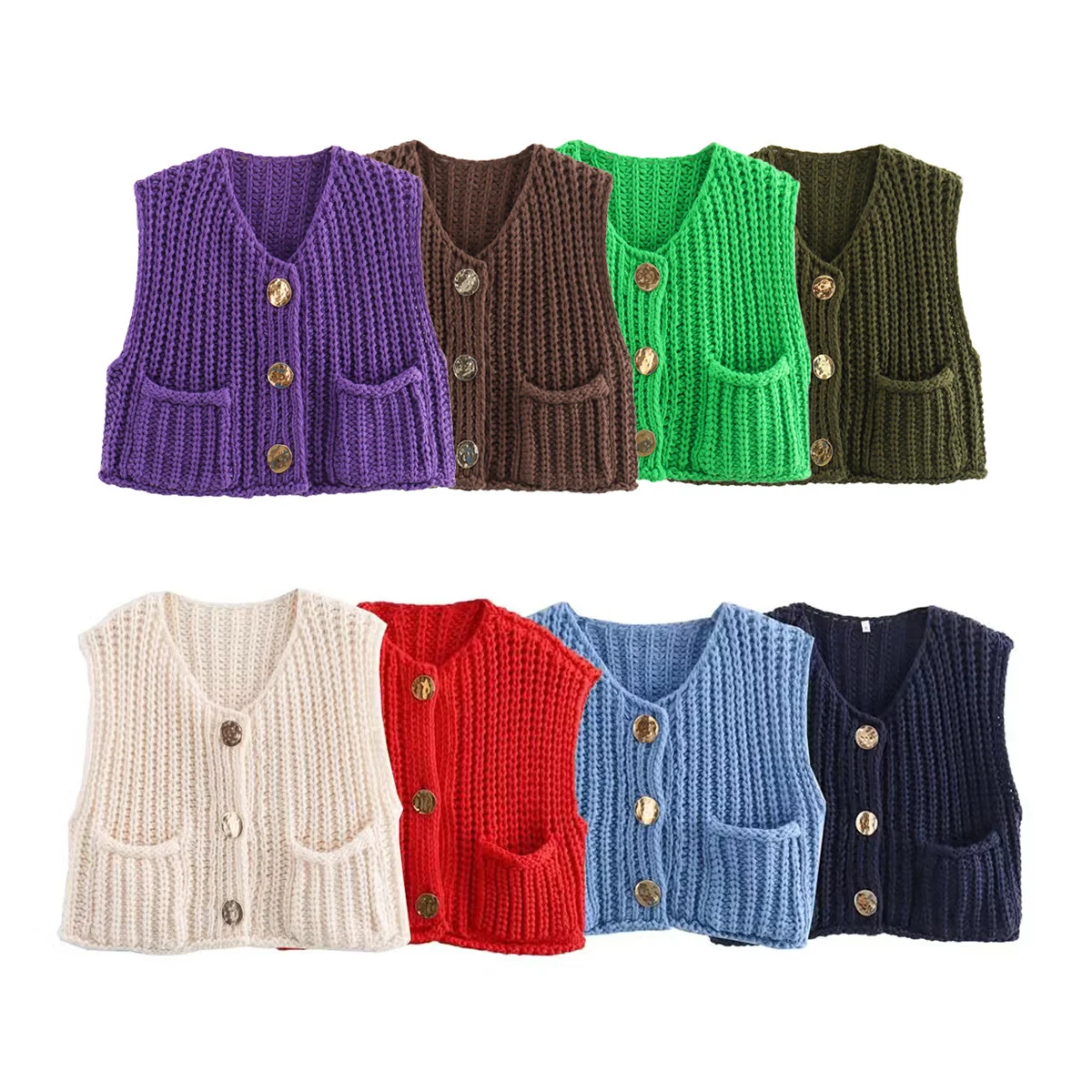 Suéter corto de moda coreana para mujer, chaleco informal holgado liso, suéter de punto con Cable, chaleco para mujer, Tops de diseñador de lujo
