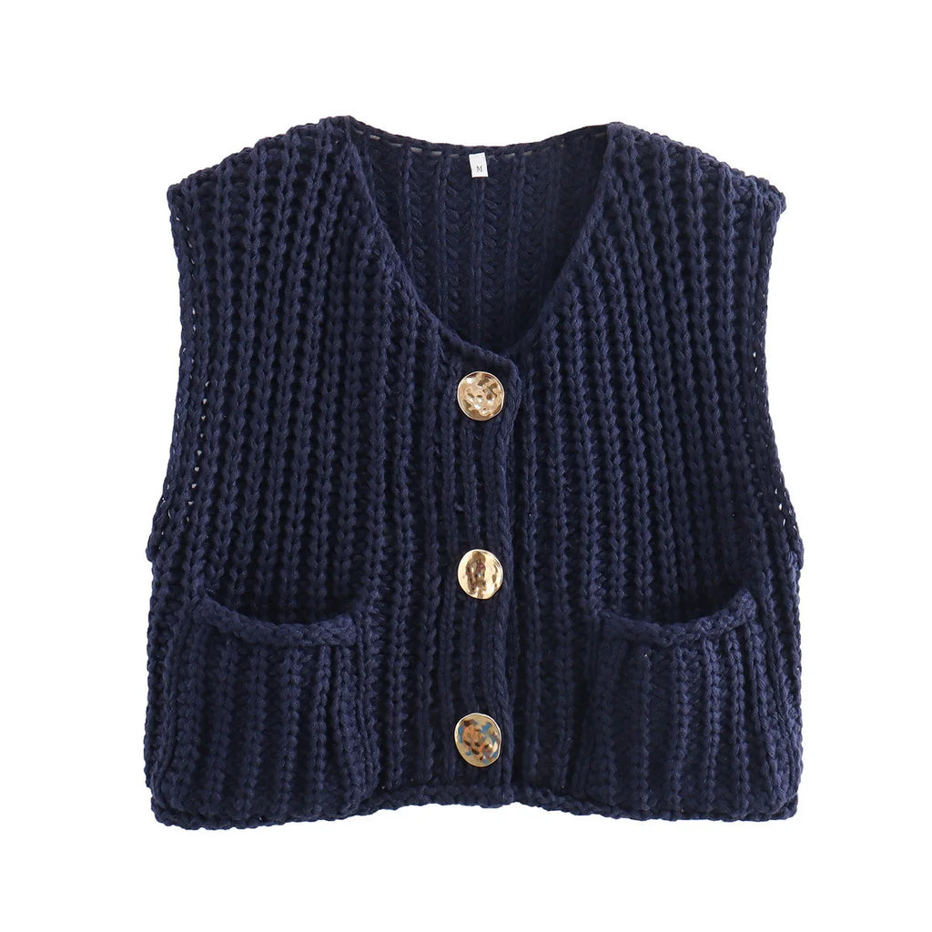 Suéter corto de moda coreana para mujer, chaleco informal holgado liso, suéter de punto con Cable, chaleco para mujer, Tops de diseñador de lujo