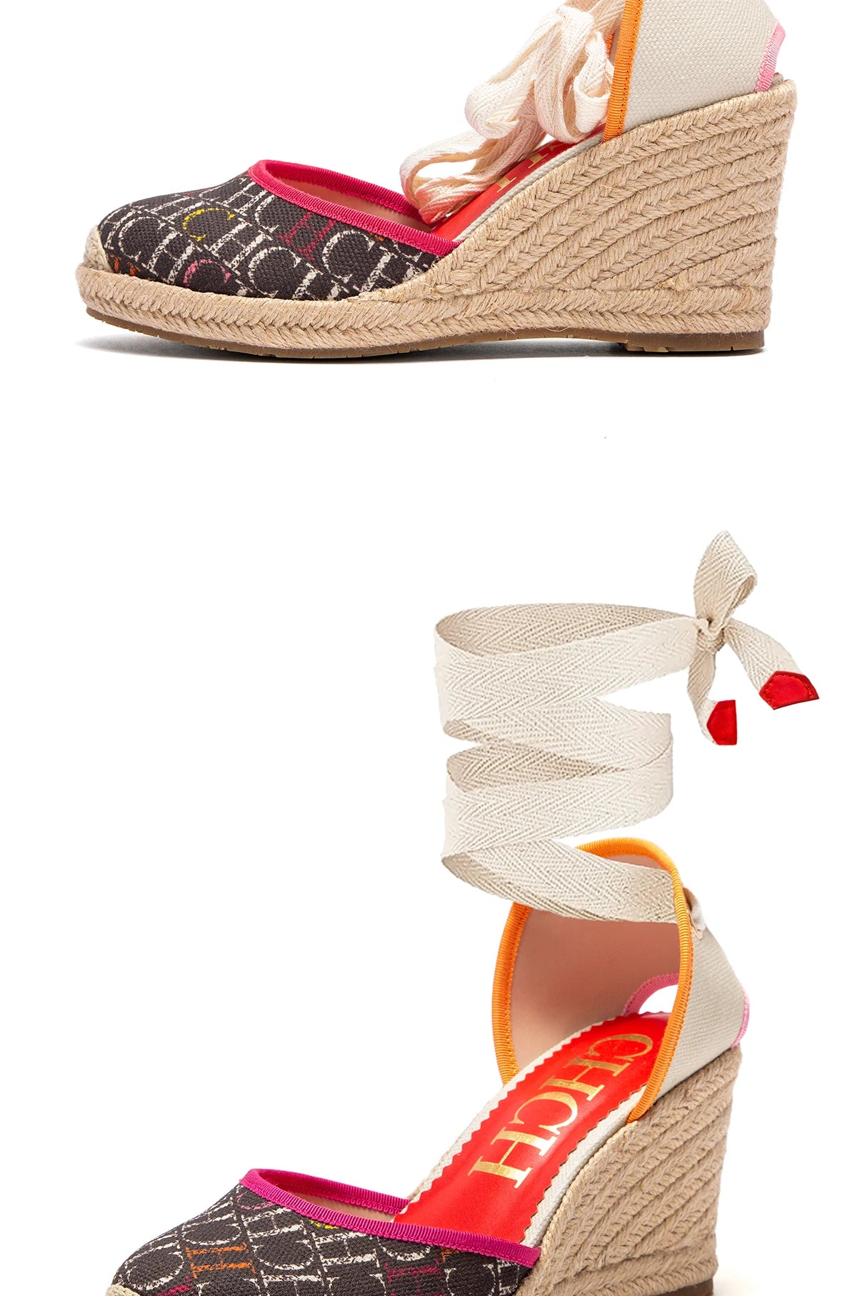 Tacones altos para mujer Verano Alpargata Plataforma Cuña 2025 Sandalias Punta cerrada Correa en el tobillo Con cordones Fiesta de vacaciones en la playa 8 cm