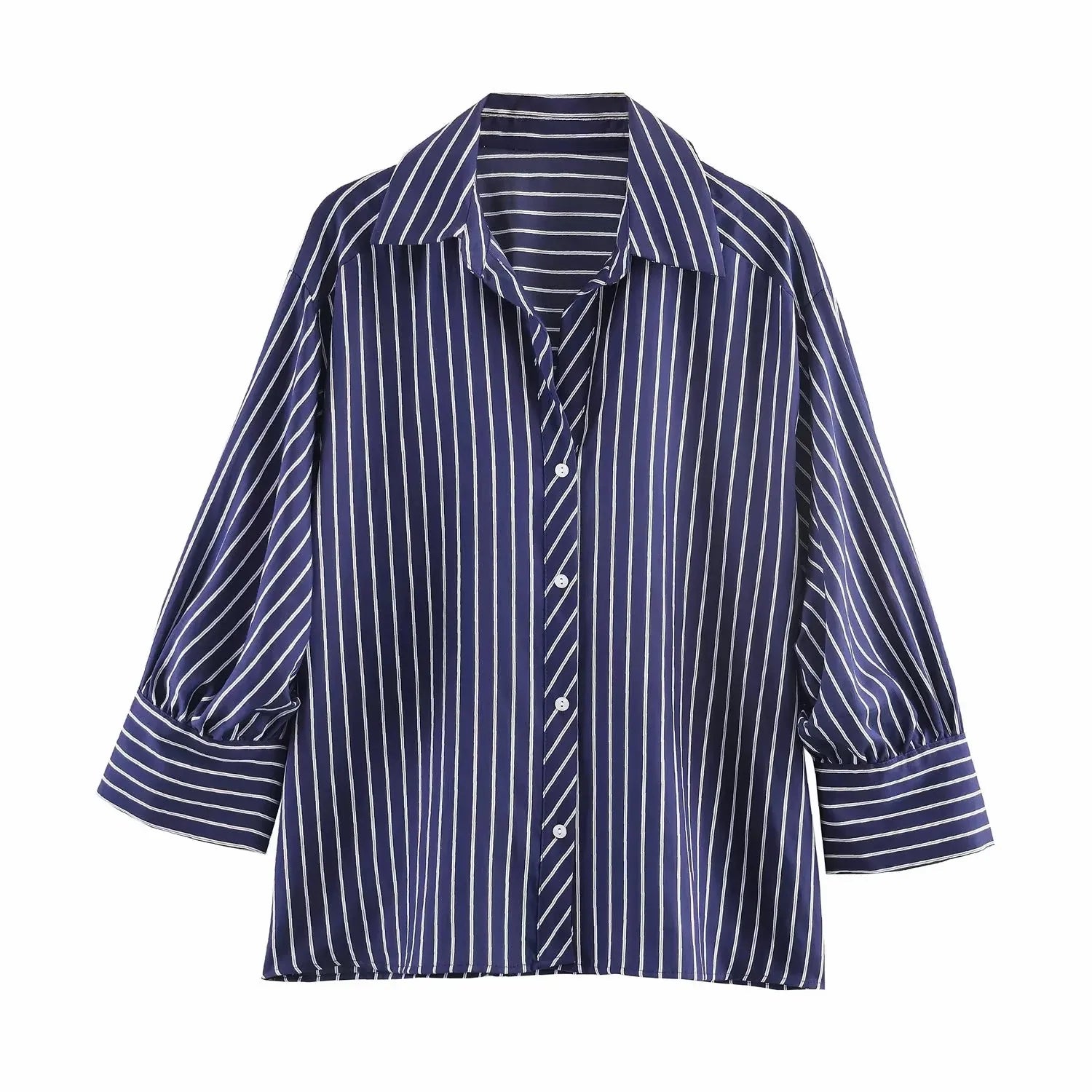 Camisa holgada a rayas para mujer, blusa informal de manga larga con cuello vuelto y botonadura sencilla, nuevas camisas de oficina de verano para mujer
