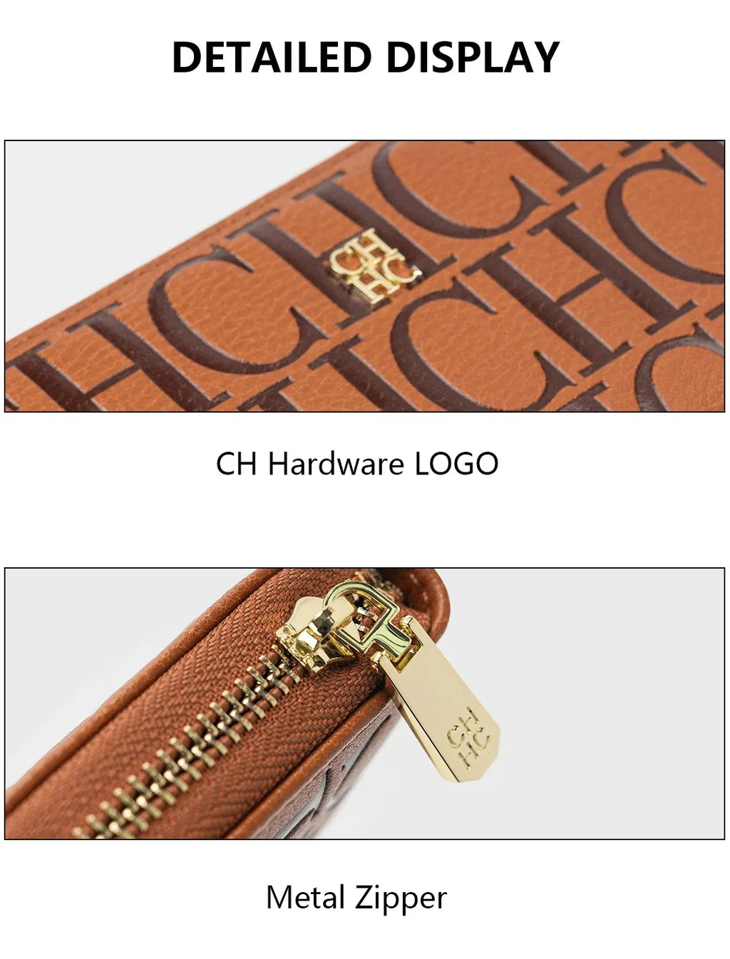Cartera larga de diseñador CH para mujer, monedero con cremallera en relieve, múltiples ranuras para tarjetas, gran capacidad, perfecta para el viaje diario
