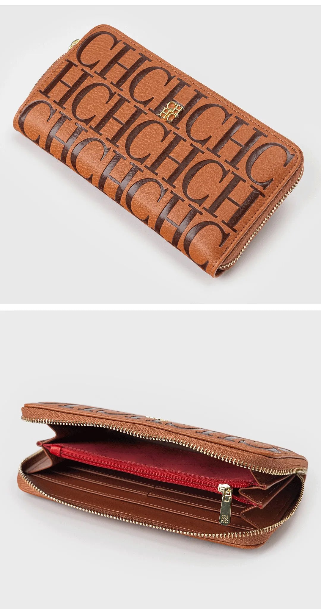 Cartera larga de diseñador CH para mujer, monedero con cremallera en relieve, múltiples ranuras para tarjetas, gran capacidad, perfecta para el viaje diario