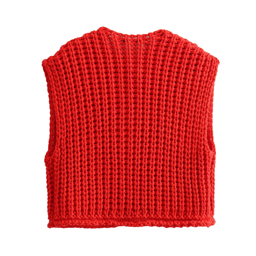 Suéter corto de moda coreana para mujer, chaleco informal holgado liso, suéter de punto con Cable, chaleco para mujer, Tops de diseñador de lujo