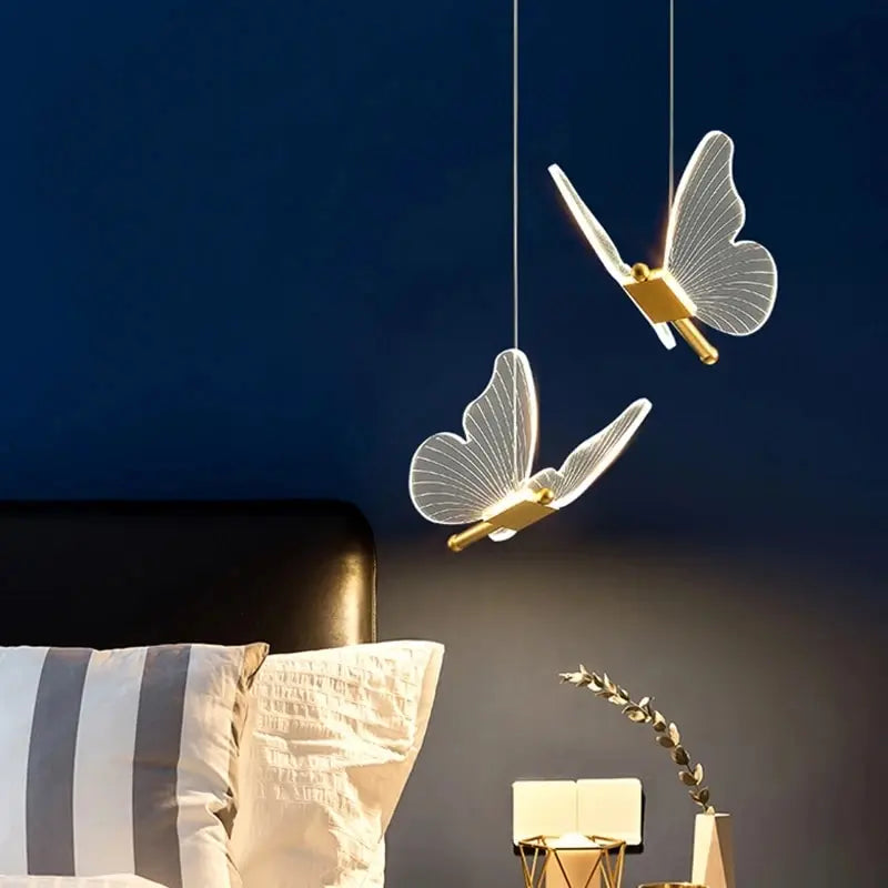 Lámpara colgante Led de mariposa nórdica, accesorio de iluminación interior, mesita de noche, escalera, dormitorio, arte de techo