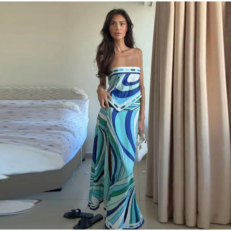 Vestido de Moda con Estampado Geométrico para Mujer, Cuello Alto, Manga Ancha con Botones, Vestidos de Vacaciones 2026, Vestido Holgado de Playa para Dama