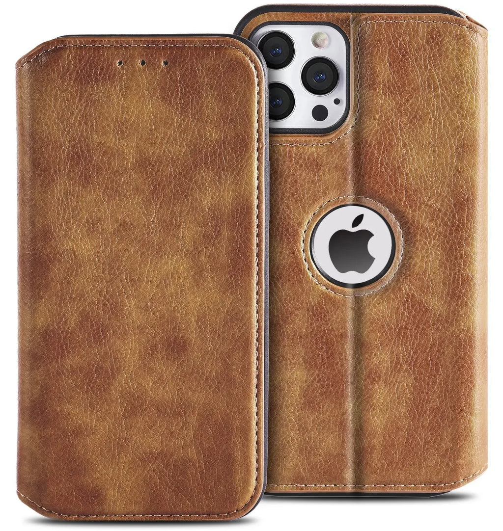Funda de cuero para iPhone 16 15 14 13 12 11 Pro Max XS XR funda tipo billetera [bloqueo RFID] funda con tapa magnética delgada con tarjetero