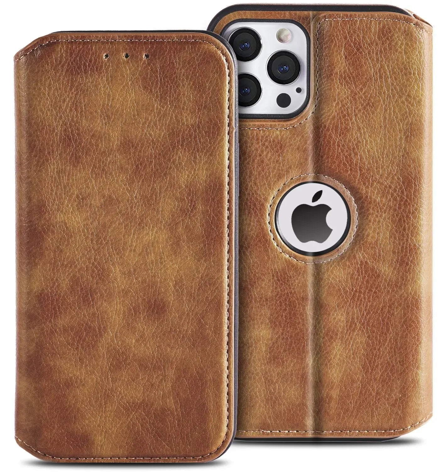 Funda de cuero para iPhone 16 15 14 13 12 11 Pro Max XS XR funda tipo billetera [bloqueo RFID] funda con tapa magnética delgada con tarjetero