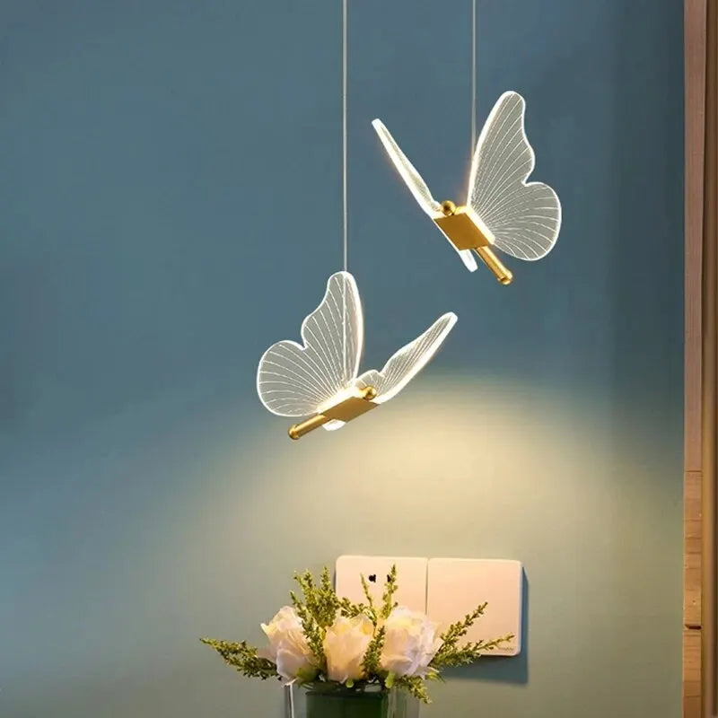 Lámpara colgante Led de mariposa nórdica, accesorio de iluminación interior, mesita de noche, escalera, dormitorio, arte de techo