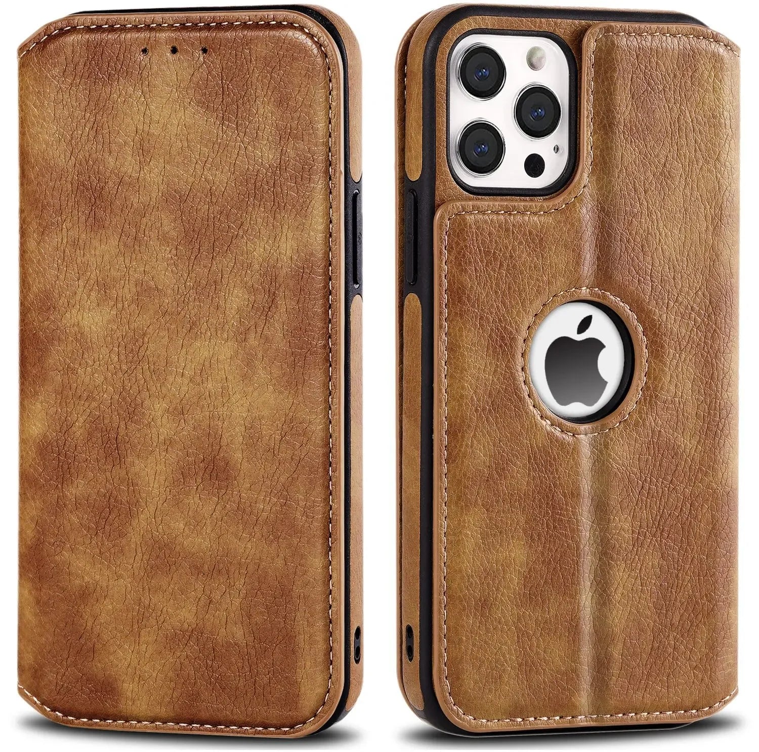 Funda de cuero para iPhone 16 15 14 13 12 11 Pro Max XS XR funda tipo billetera [bloqueo RFID] funda con tapa magnética delgada con tarjetero